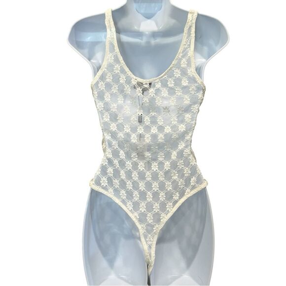 Bardot Adoni Lace Bodysuit White Sheer High-Cut Thong L NWT - Picture 7 of 14